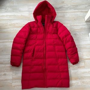 Women's Red Hooded Puffer Coat